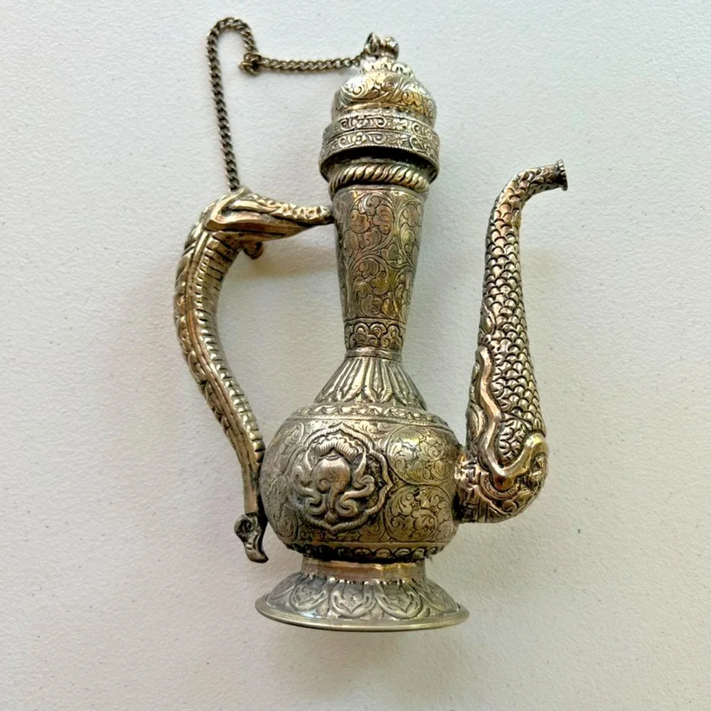 Antique Hand Crafted Repousse Teapot Vessel 8